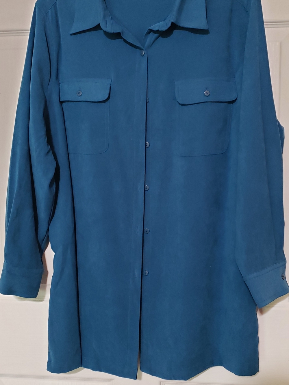 Roaman's Teal Long-Sleeve Button-Down Shirt/Shacket